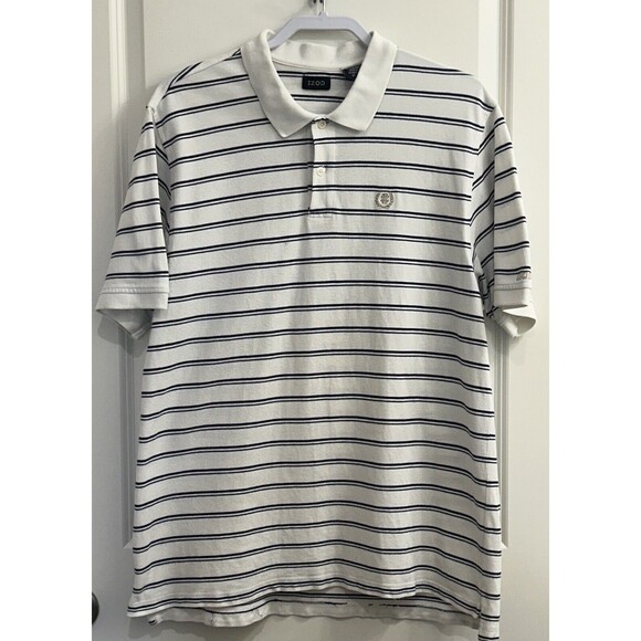 IZOD Mens White Blue Striped Short Sleeve Polo XL‎ - Picture 3 of 11